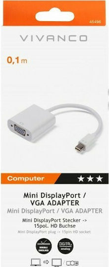 Vivanco Convertor mini DisplayPort masculin în VGA feminin Alb 1buc 45496