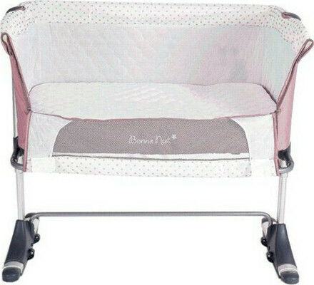 Kikka Boo Cradle Bonne Nuit with Mattress, Side Opening, and Wheels Pink Melange
