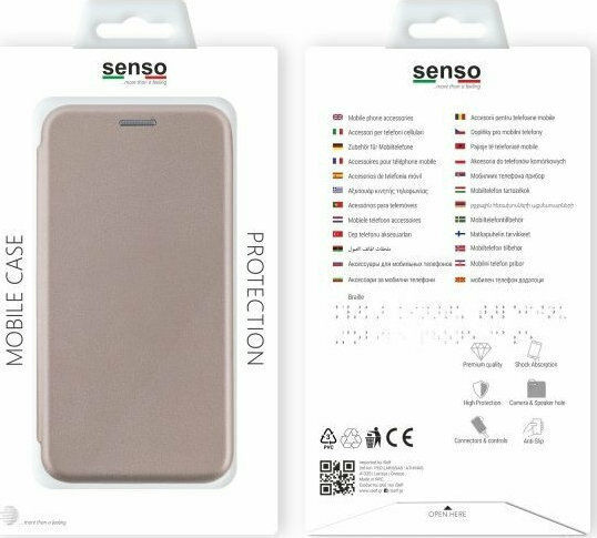 Senso Oval Stand Book Piele artificială Auriu (Huawei Y7 2018/Y7 Prime 2018 - Huawei Y7 2018/Y7 Prime 2018)