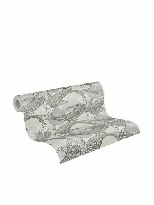 Wallpaper Fishes Vinyl Gray L1005xW53cm Washable