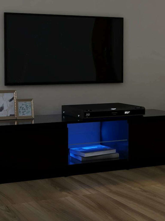 Έπιπλο TV din lemn cu Iluminare LED Μαύρο M120xΠ30xΥ35.5cm