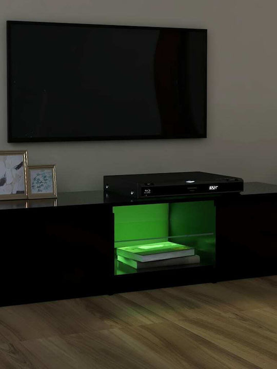 TV Stand Wooden with LED Lighting Black Velvet-Black Metal L120xW30xH35.5cm