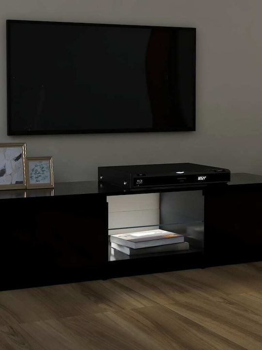 TV Stand Wooden with LED Lighting Black Velvet-Black Metal L120xW30xH35.5cm