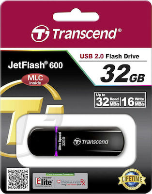Transcend JetFlash 600 32GB USB 2.0 Stick Μαύρο