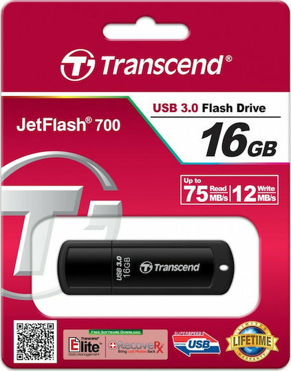 Transcend JetFlash 700 16GB USB 3.0 Stick Μαύρο