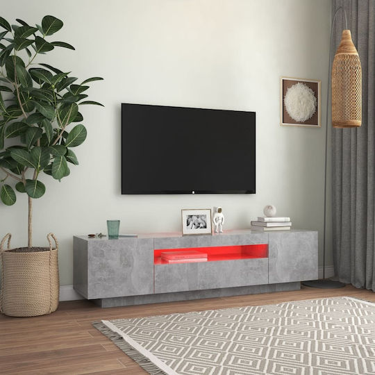 TV Stand Wooden with LED Lighting Grey Concrete L160xW35xH40cm