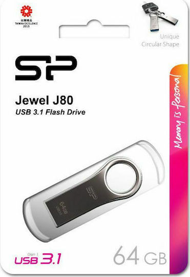 Silicon Power Jewel J80 64GB USB 3.0 Stick Ασημί