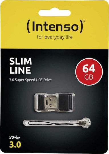 Intenso Slim Line 64GB USB 3.0 Stick Μαύρο