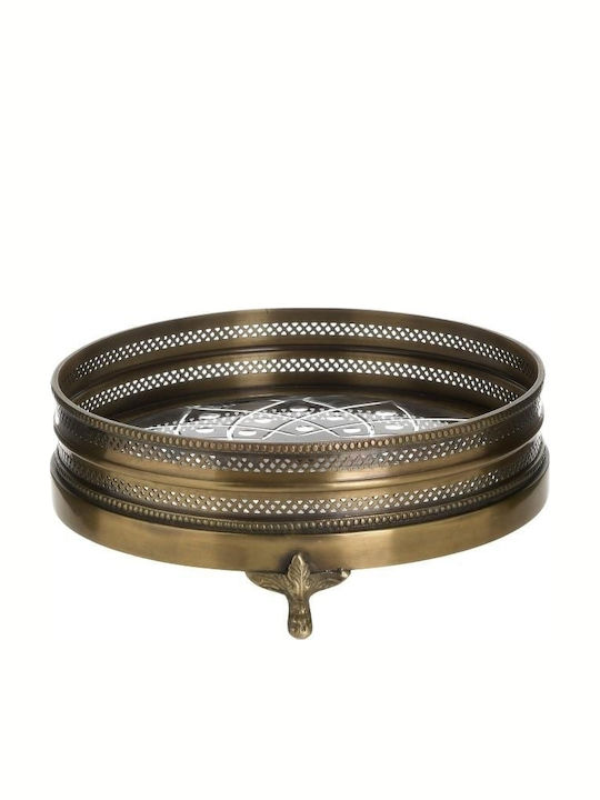 Inart Διακοσμητικός Δίσκος Metallisch Rund Gold/Grey 27x27x8cm 1Stück