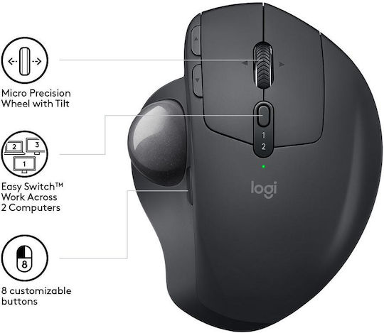 Logitech MX Ergo Kabellos Ergonomisch Bluetooth Maus mit Trackball Schwarz