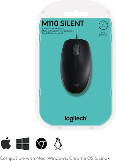 Logitech B110 Silent Ενσύρματο Ποντίκι Μαύρο