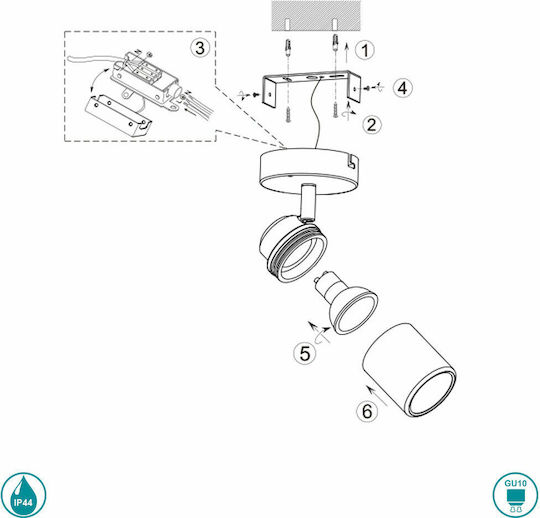 Trio Lighting Μονό Σποτ με Ντουί GU10 σε Ασημί Χρώμα