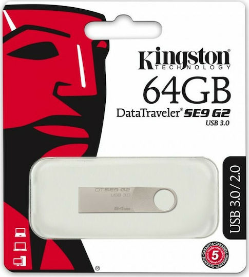 Kingston DataTraveler SE9 G2 64GB USB 3.0 Stick Ασημί