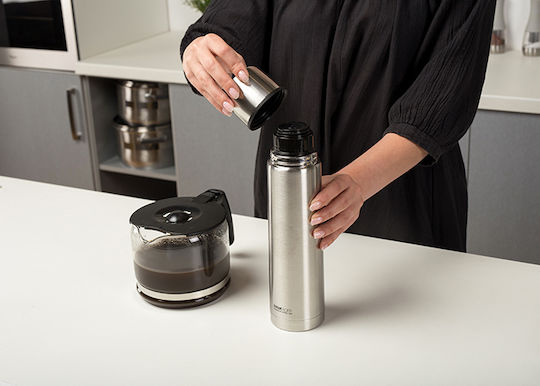 Nava Valve Lid-Cup Bottle Thermos Stainless Steel 350ml Silver with Cap-Cup