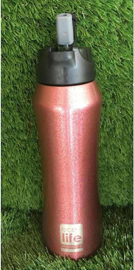 Ecolife Interior Recyclable Bottle Thermos Stainless Steel BPA Free 550ml Red with Mouthpiece and Straw