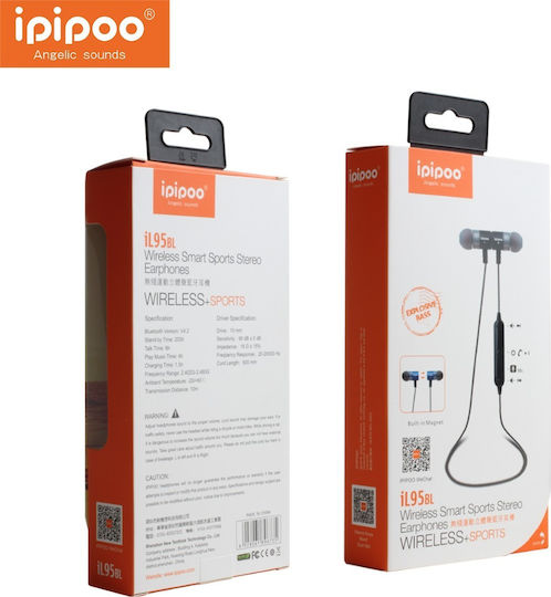 Ipipoo IL95BL In-ear Bluetooth Handsfree Ακουστικά με Αντοχή στον Ιδρώτα Μαύρα