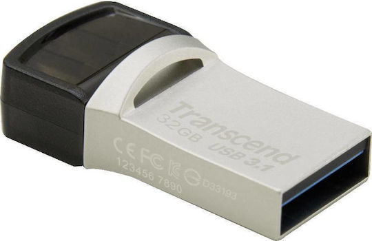 Transcend JetFlash 890 32GB USB 3.1 Stick Ασημί