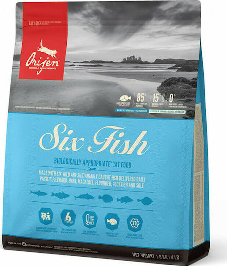 Orijen Six Fish Суха Храна без Зърнени и Глутен за Възрастни Котки с Риба 1.8кг