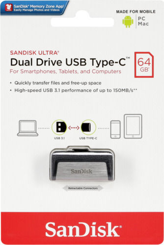 Sandisk Ultra Dual Drive 64GB USB 3.1 Stick with connection USB-A & USB-C White