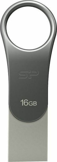 Silicon Power Mobile C80 16GB USB 3.1 Stick με σύνδεση USB-A & USB-C Ασημί