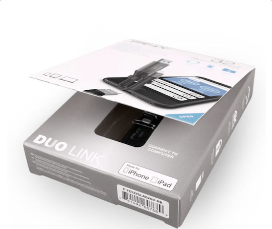 PNY Duo-Link 3.0 Cable Design 32GB USB 3.0 Stick mit Verbindung Blitzschlag & USB-A Gray