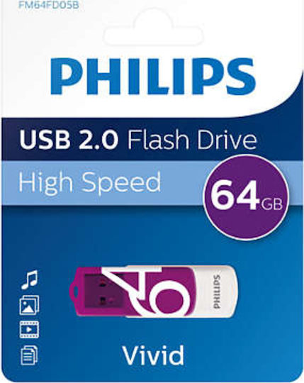 Philips Vivid Edition 64GB USB 2.0 Stick Purple