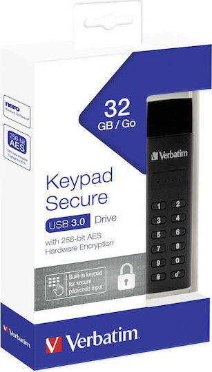 Verbatim Keypad Secure 32GB USB 3.0 Стик Черен