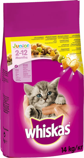 Whiskas Junior 2-12 Dry Food Gluten-Free for Young Cats with Chicken 14kg