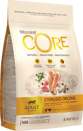 Wellness Core Grain Free Sterilised Dry Food Grain-Free & Gluten-Free for Adult Sterilized Cats with Chicken / Turkey 0.3kg