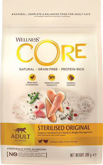 Wellness Core Grain Free Sterilised Dry Food Grain-Free & Gluten-Free for Adult Sterilized Cats with Chicken / Turkey 0.3kg