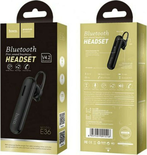Hoco E36 Earbud Bluetooth Handsfree Ακουστικό Μαύρο