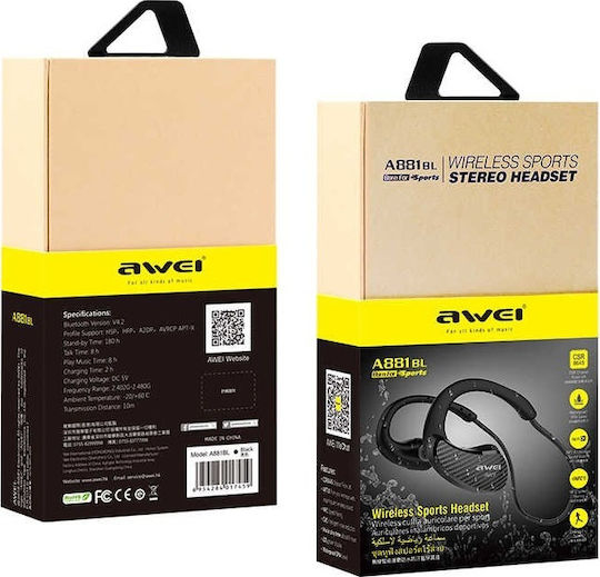 Awei A881BL In-ear Bluetooth Handsfree Earphones with Sweat Resistance Black