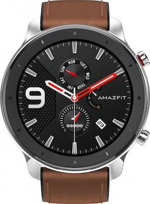 Amazfit GTR Stainless Steel 47mm Αδιάβροχο Smartwatch με Παλμογράφο (Καφέ)