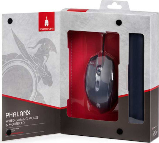 Spartan Gear Phalanx + MousePad Геймърско Мишка 3000 DPI Черен