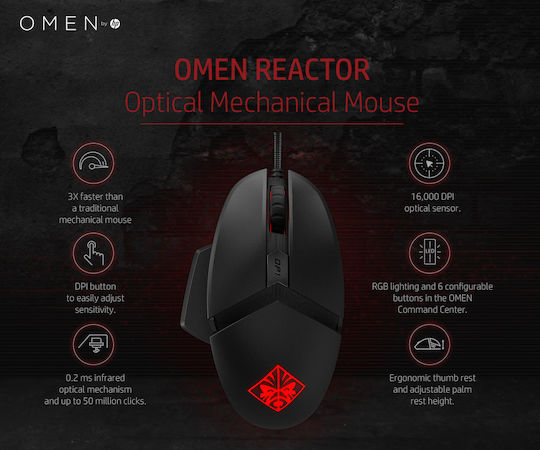 HP Reactor RGB Gaming Ποντίκι 16000 DPI Μαύρο