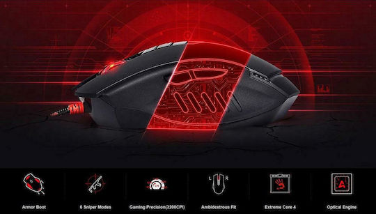 A4Tech V8MA Gaming Ποντίκι 3200 DPI Μαύρο