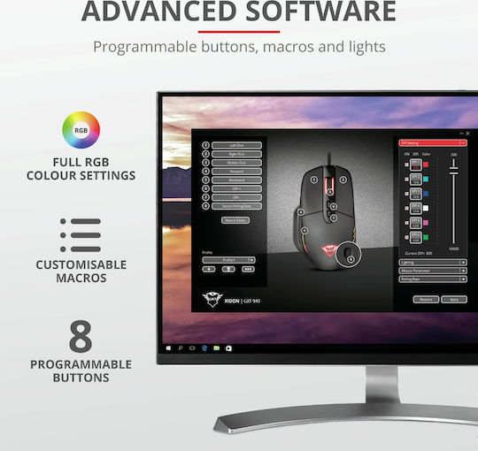 Trust GXT 940 Xidon RGB Gaming Ποντίκι 10000 DPI Μαύρο