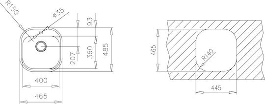 Teka Stylo 1C Ένθετος Νεροχύτης Inox Σατινέ Μ46.5xΠ48.5cm Ασημί