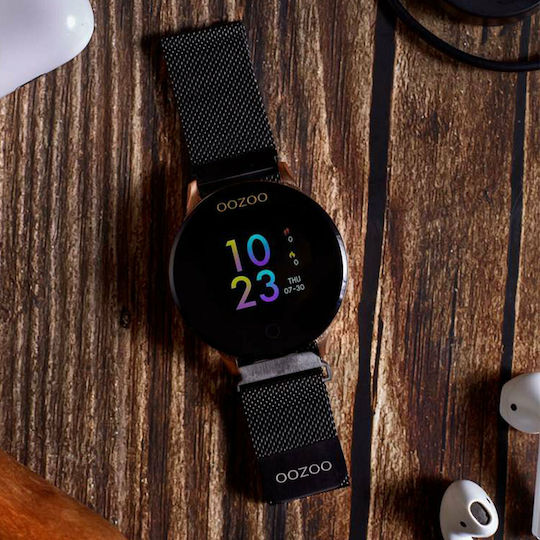 Oozoo Q00118 Stainless Steel 43mm Smartwatch with Heart Rate Monitor (Black / Gold)