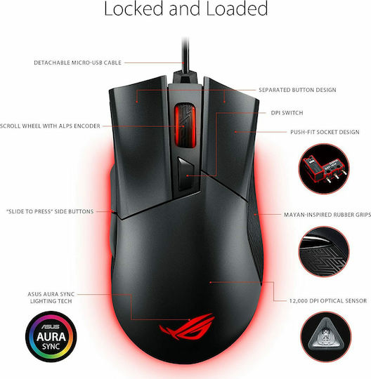 Asus Rog Gladius II Origin RGB Gaming Mouse 12000 DPI Negru