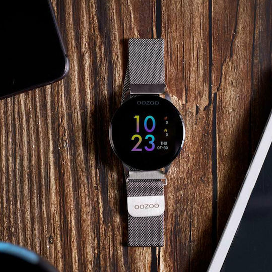 Oozoo Q00116 Stainless Steel 43mm Smartwatch με Παλμογράφο (Ασημί)
