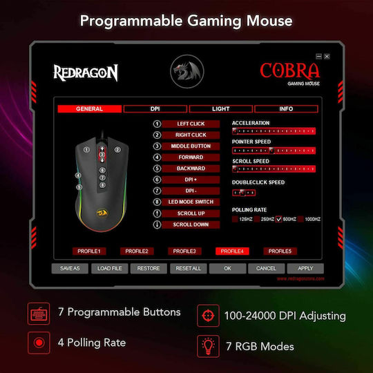 Redragon Cobra M711-FPS RGB Gaming Mouse 24000 DPI Black