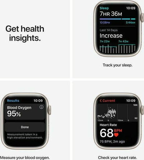 Apple Watch Series 7 Aluminium 45mm Waterproof with Heart Rate Monitor (Starlight)