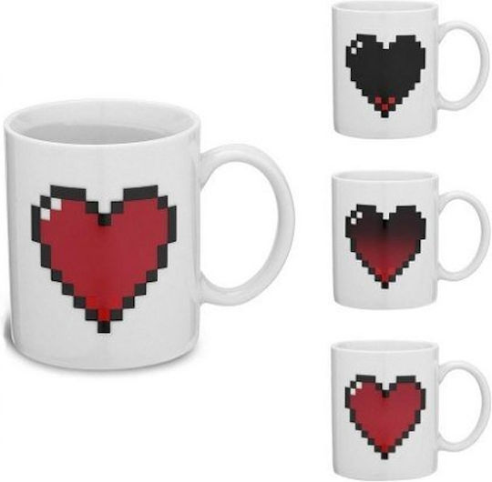 Kikkerland Pixel Heart Промяна на топлината Чаша Керамично Бяла 330мл