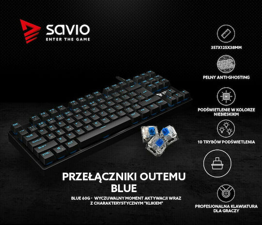 Savio Tempest RX Gaming Mechanical Keyboard Tenkeyless with Outemu Blue switches and Illuminated keys (English US)