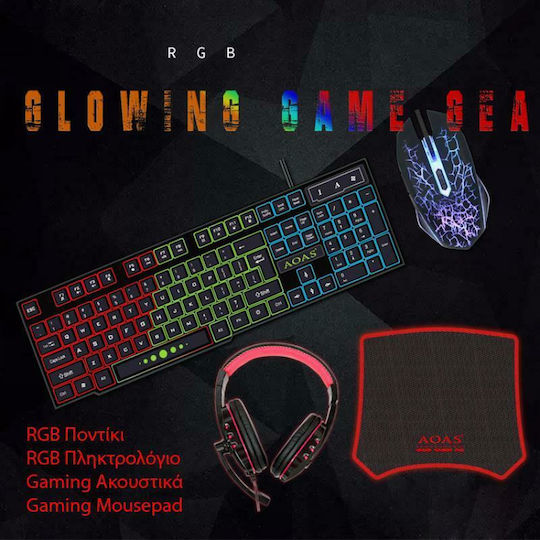 Aoas AS-1088 Σετ Gaming Πληκτρολόγιο με RGB φωτισμό & Ποντίκι (Αγγλικό US)