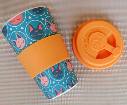 Spacecow Star Cats Mug Bamboo with Lid Multicolored 400ml
