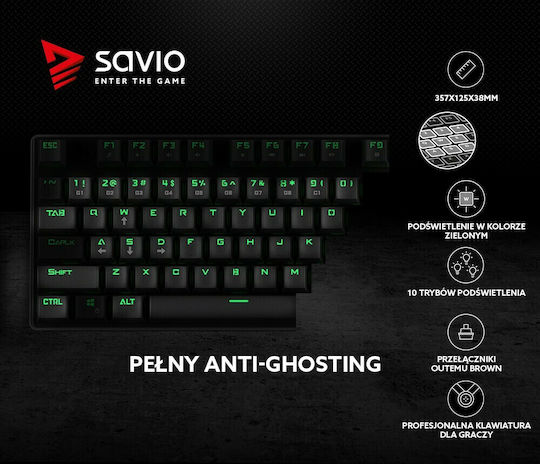 Savio Tempest RX Gaming Mechanical Keyboard Tenkeyless with Outemu Green switches and Illuminated keys (English US)