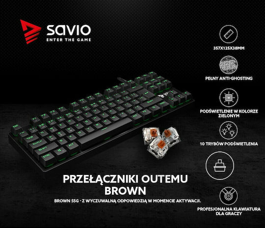 Savio Tempest RX Gaming Mechanical Keyboard Tenkeyless with Outemu Green switches and Illuminated keys (English US)