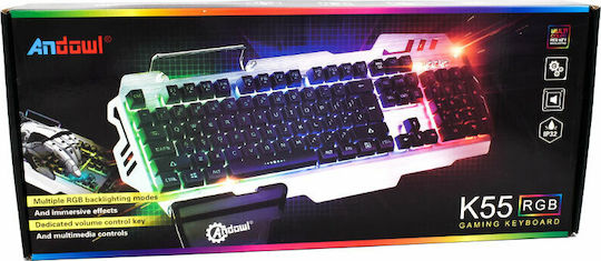 Andowl K55 Gaming Πληκτρολόγιο με RGB φωτισμό (Αγγλικό US) Ασημί